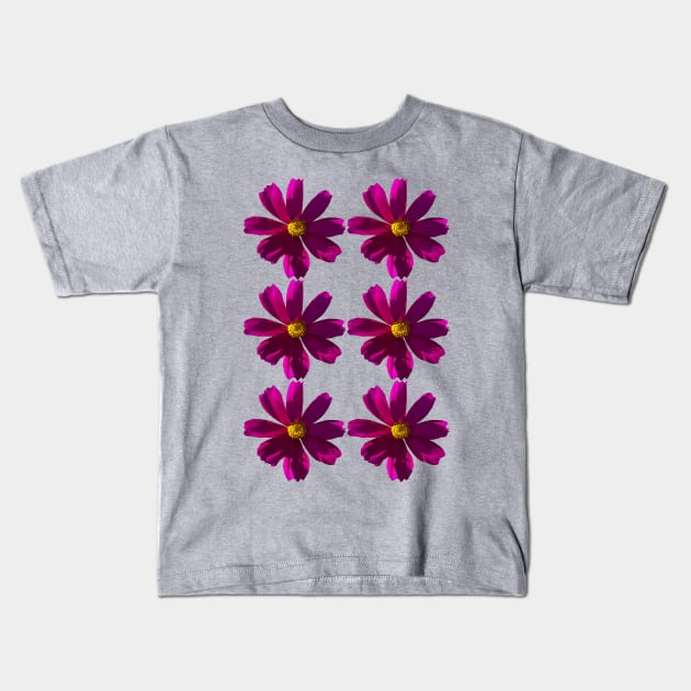 Six Dark Pink Cosmos Flower Pattern Kids T-Shirt by ellenhenryart